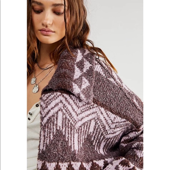 NWT Free People One and Another Cardi Printed Cardigan Sweater Purple Medium - Picture 2 of 14